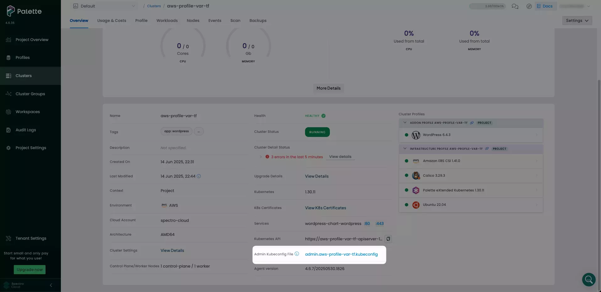 Image that shows how to download kubeconfig file